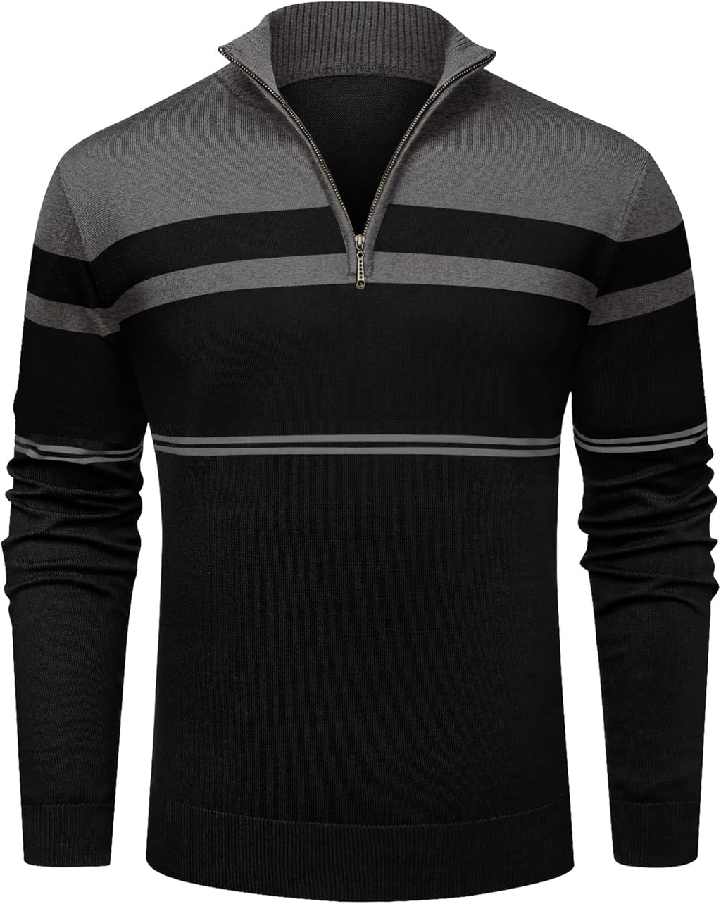 Mens Sweaters 1/4 Zip Up Striped Pullover Slim Fit Fall Winter Spring Long Sleeve  Sweaters