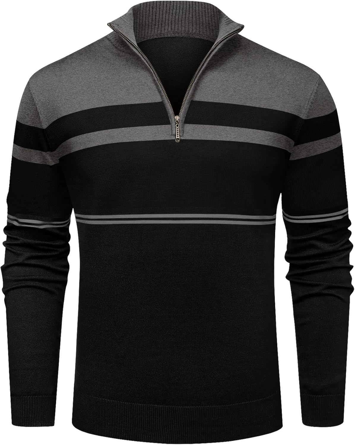 Mens Sweaters 1/4 Zip Up Striped Pullover Slim Fit Fall Winter Spring Long Sleeve  Sweaters
