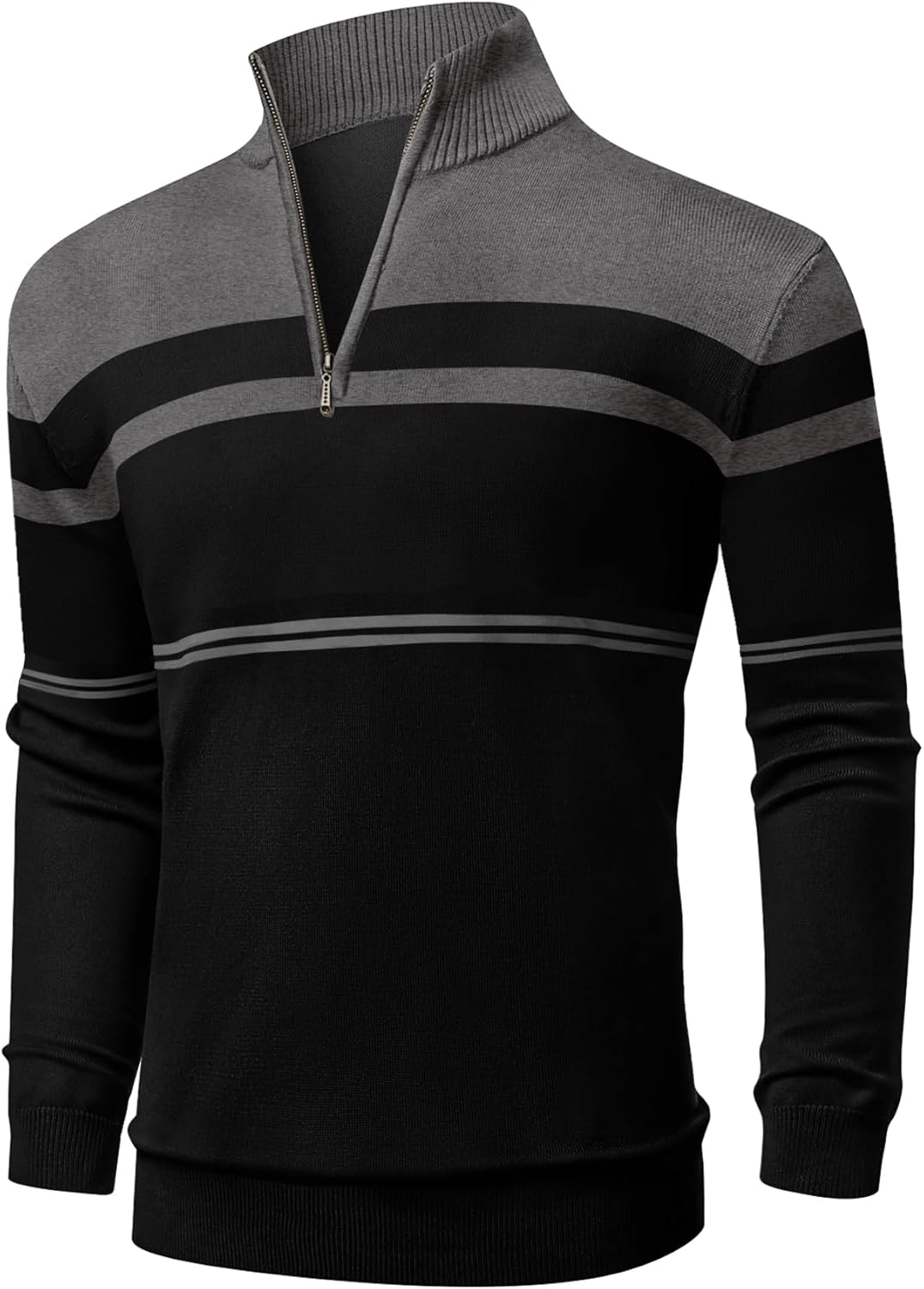 Mens Sweaters 1/4 Zip Up Striped Pullover Slim Fit Fall Winter Spring Long Sleeve  Sweaters