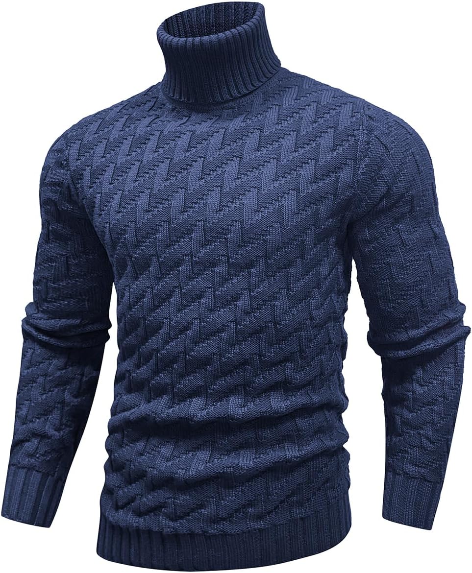 Men’s Slim Fit Turtleneck Sweater Cable Knitted Pullover Sweaters