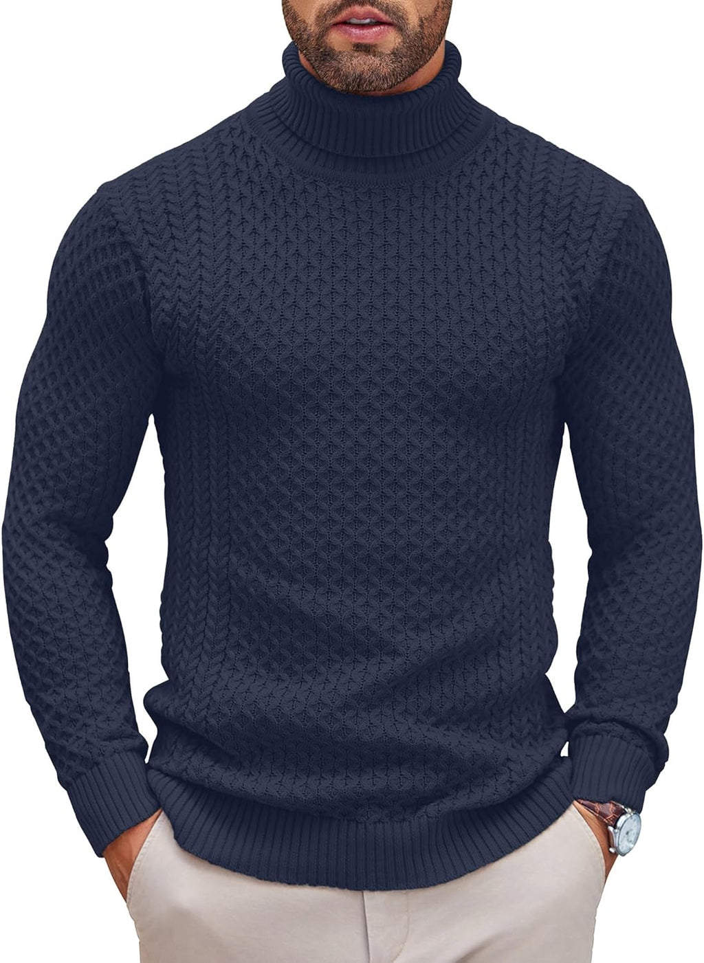 Men’s Slim Fit Turtleneck Sweater Casual Knitted Twisted Pullover Solid Sweaters