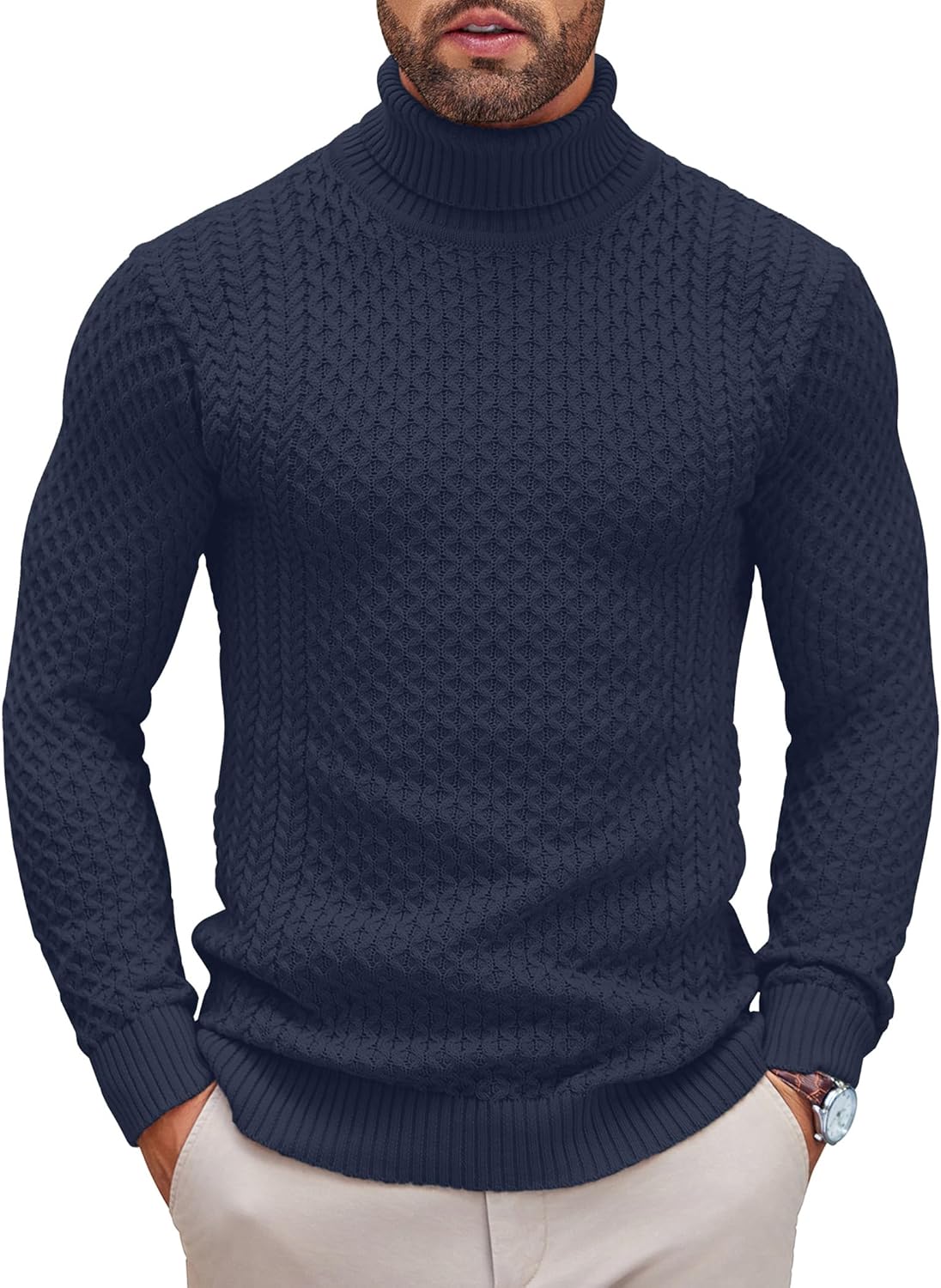 Men’s Slim Fit Turtleneck Sweater Casual Knitted Twisted Pullover Solid Sweaters