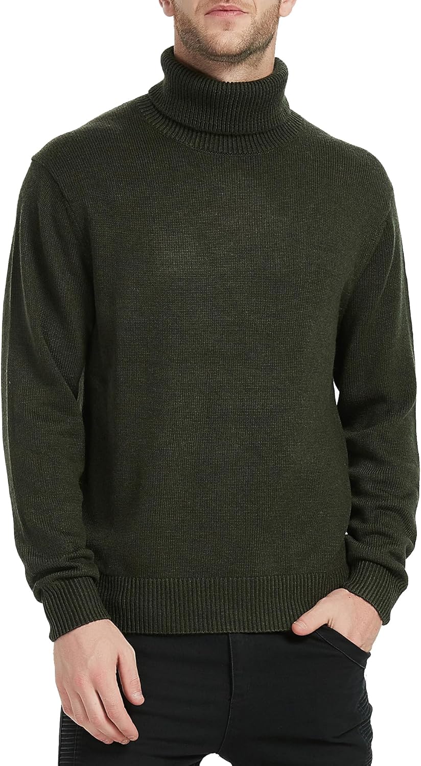 Men’s Turtleneck Sweaters Wool Blend Mid-Weight Highneck Pullover Sweaters